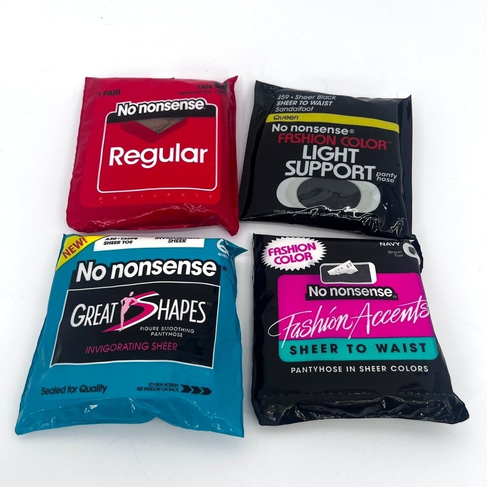No Nonsense Pantyhose Assorted Colors Styles Size Q--Black Tan Navy Taupe--4 PKG